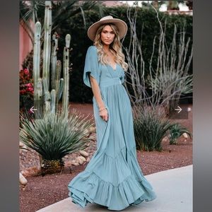 NWT Seafoam Season Pocketed Tiered Maxi Dress - Charcoal by Storia - VICI Sz SM